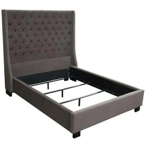 Eastern King Tufted Bed with Vintage Wing in Smoke Grey Velvet Beds LOOMLAN By Diamond Sofa