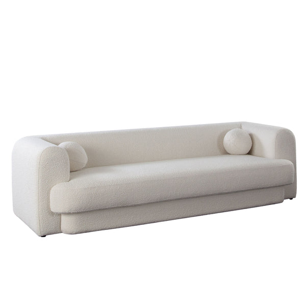 Form Ivory Boucle Fabric Sofa With 2 Accent Pillow Balls