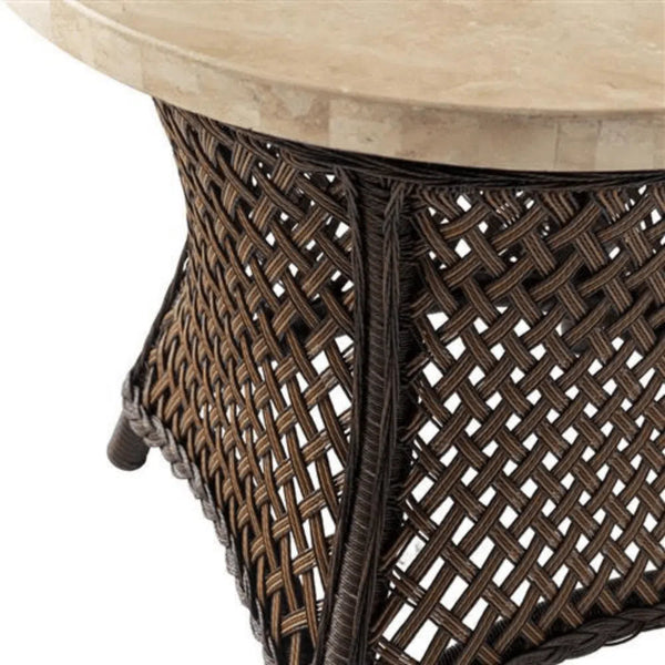 Grand Traverse Outdoor Round End Table With Teak Wood Top Outdoor Side Tables LOOMLAN By Lloyd Flanders