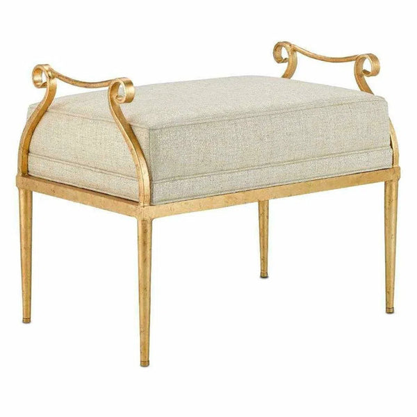 Grecian Gold Genevieve Shimmer Gold Ottoman Ottomans LOOMLAN By Currey & Co