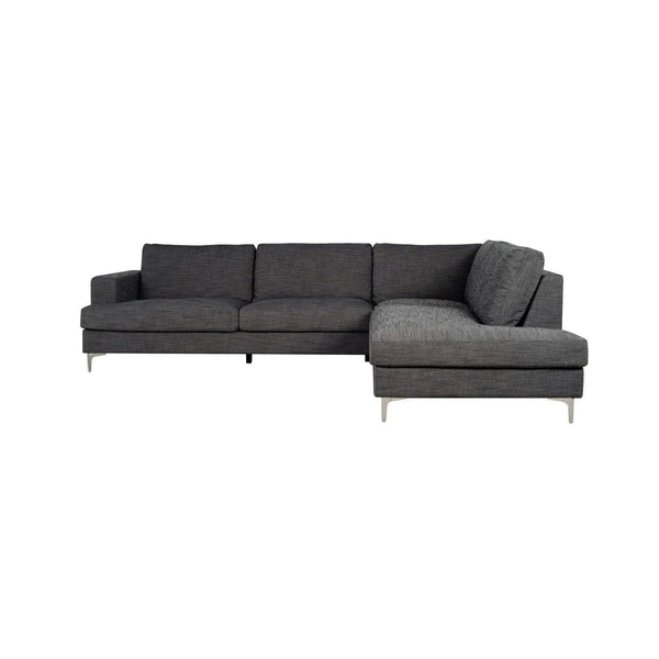 Grey L-Shaped Feather Filled Cushions Right Sectional Sofa Charcoal Linen Sectionals LOOMLAN By LHIMPORTS