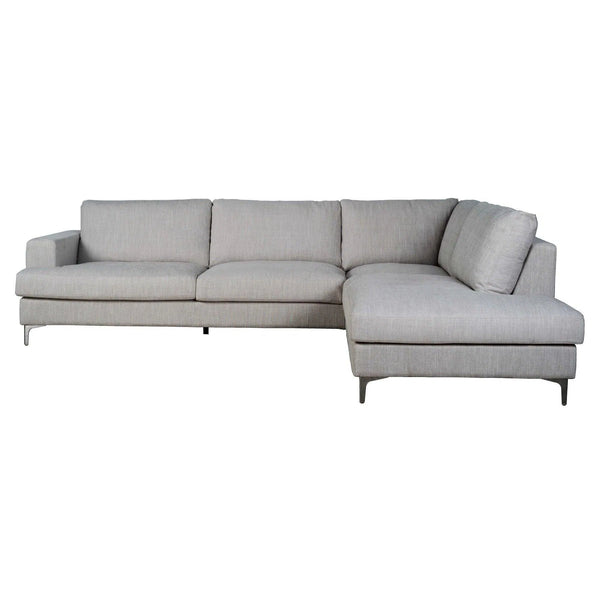 Grey L-Shaped Feather Filled Cushions Right Sectional Sofa Dovetail Linen Sectionals LOOMLAN By LHIMPORTS