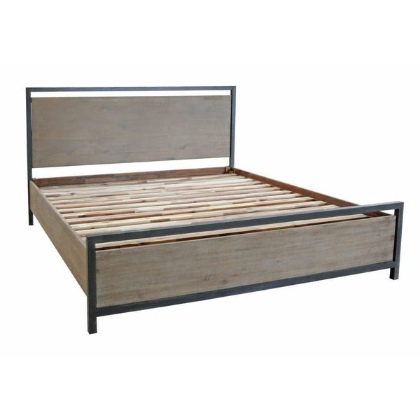 Industrial Loft Iron Frame Reclaimed Wood Platform King Bed Frame Beds LOOMLAN By LHIMPORTS
