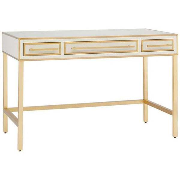 Ivory Satin Brass Gray Arden Ivory Vanity Home Office Desks LOOMLAN By Currey & Co