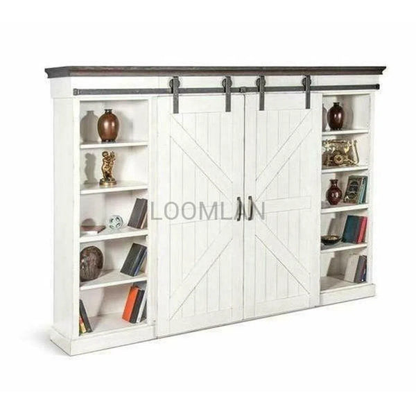Large Media Unit White Sliding Doors Entertainment Wall Entertainment Wall Unit LOOMLAN By Sunny D