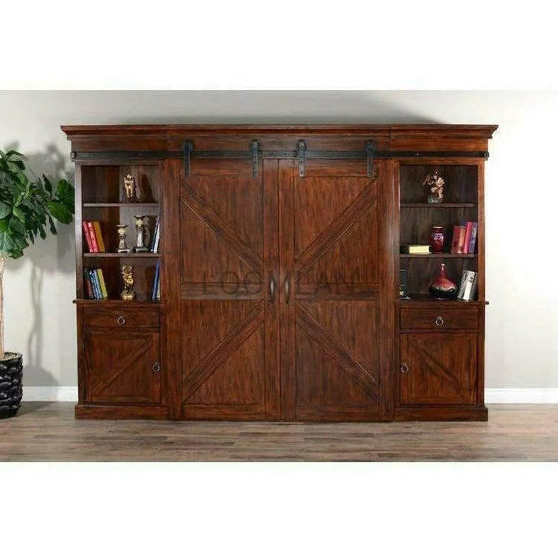 Large Rustic Wood Entertainment Wall Unit With Barn Doors Entertainment Wall Unit LOOMLAN By Sunny D