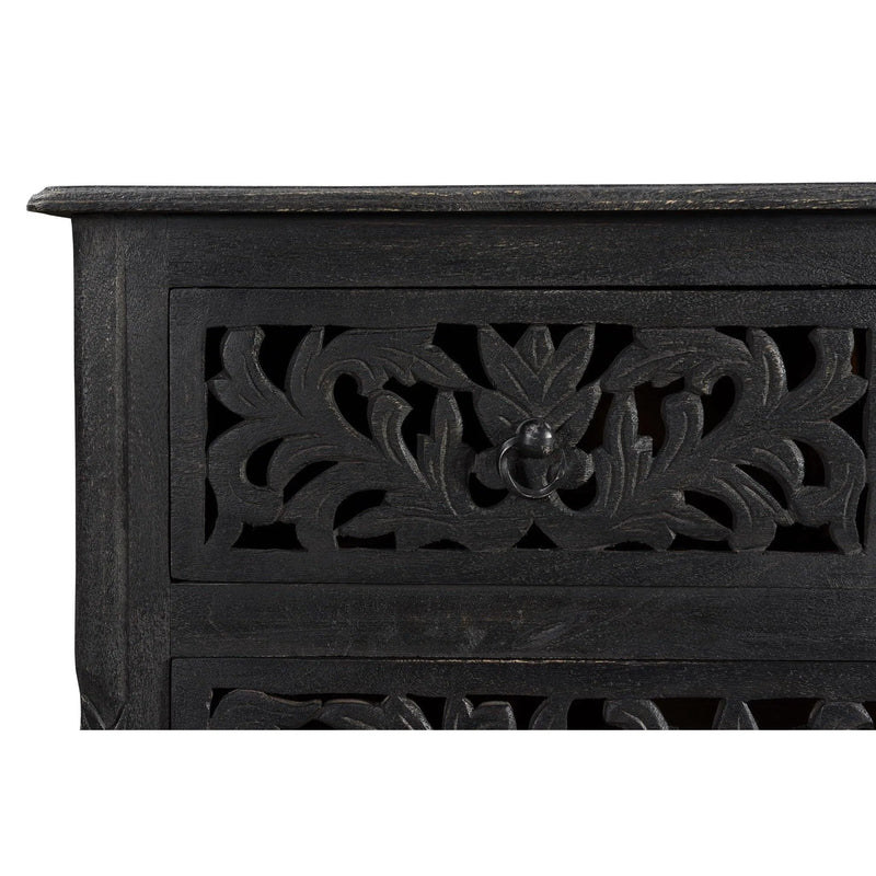 Lawrence 57 inches Floral Carved Dresser in Distressed Black Dressers LOOMLAN By LOOMLAN