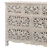Lawrence 57 inches Floral Carved Dresser in Distressed White Dressers LOOMLAN By LOOMLAN