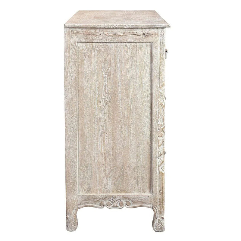Lawrence 57 inches Floral Carved Dresser in Distressed White Dressers LOOMLAN By LOOMLAN