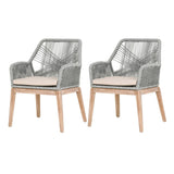 Loom Armchair Set of 2 Platinum Rope Gray Seat Mahogany Wood Dining Chairs LOOMLAN By Essentials For Living