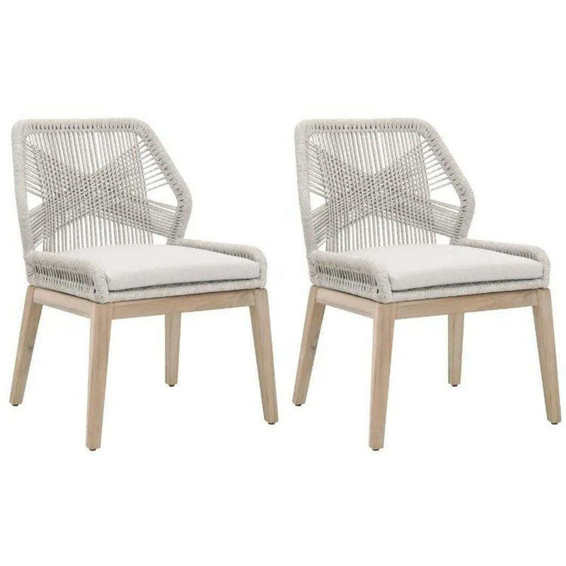 Loom Outdoor Rope Dining Chair Set of 2 Taupe Rope and Teak Outdoor Dining Chairs LOOMLAN By Essentials For Living