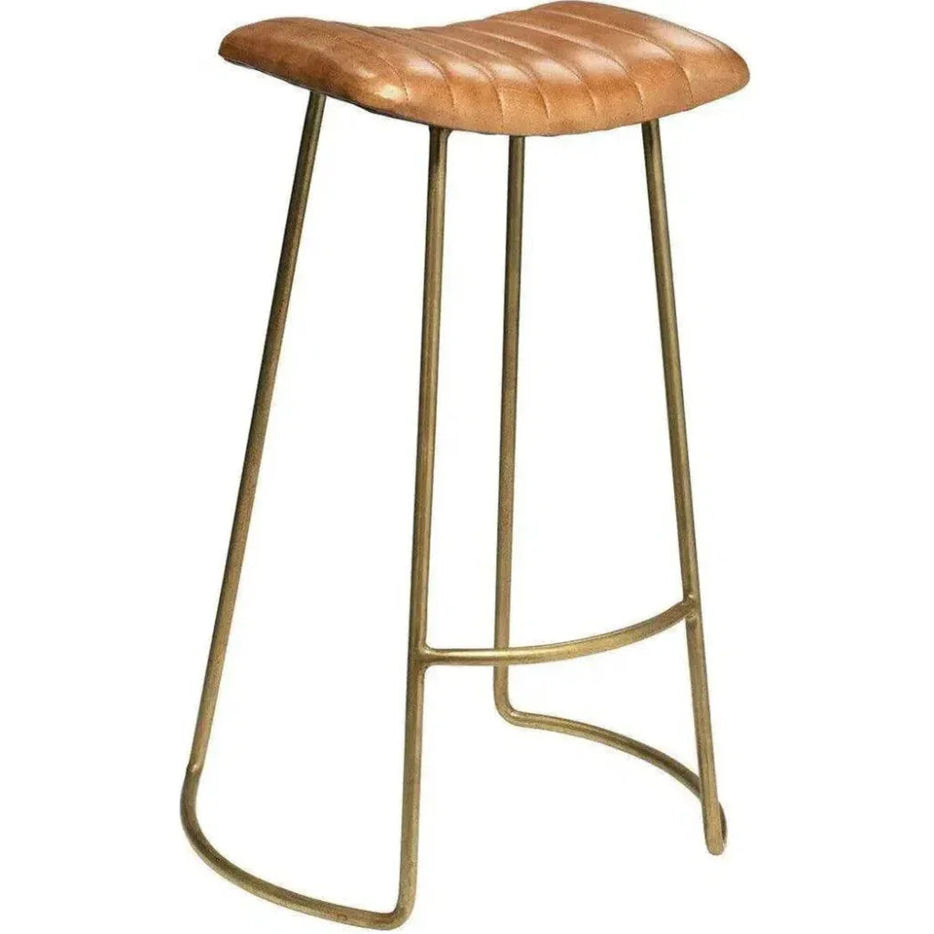 Brown Buffalo Leather Metal Bar Stool 30 Inch | LOOMLAN