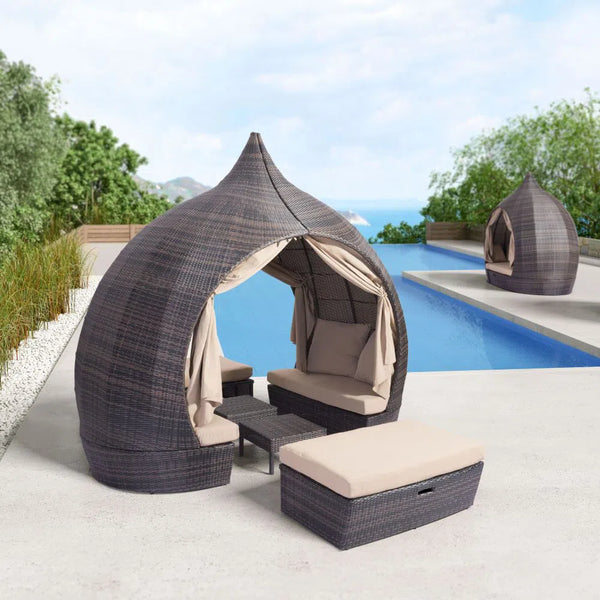 Majorca Daybed Brown & Beige-Outdoor Cabanas & Loungers-Zuo Modern-LOOMLAN