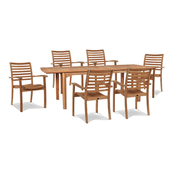 Manorhouse 7-PC Teak Outdoor Dining Set with Extendable Table and Stacking Armchairs-Outdoor Dining Sets-HiTeak-LOOMLAN
