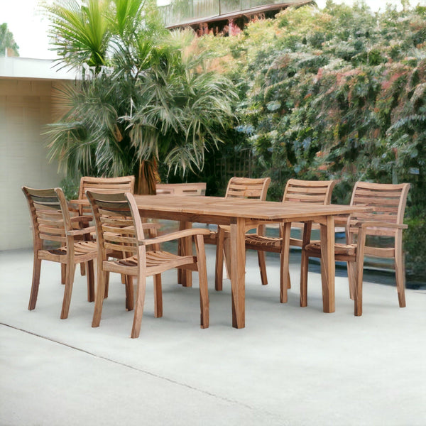 Manorhouse 7-PC Teak Outdoor Dining Set with Extendable Table and Stacking Armchairs-Outdoor Dining Sets-HiTeak-LOOMLAN