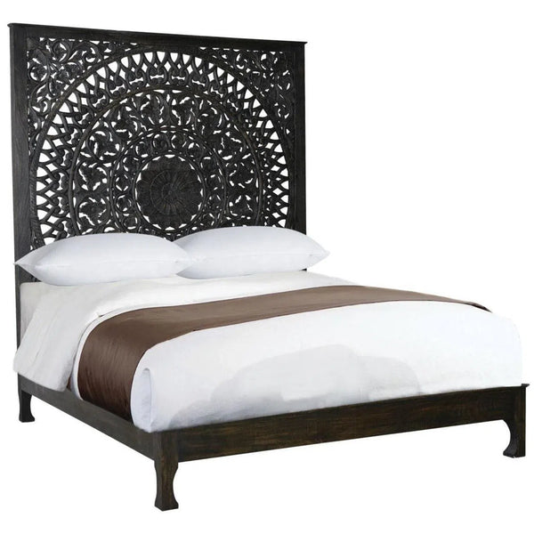 Marcia 65 inches Black Carved Queen Panel Bed Beds LOOMLAN By LOOMLAN