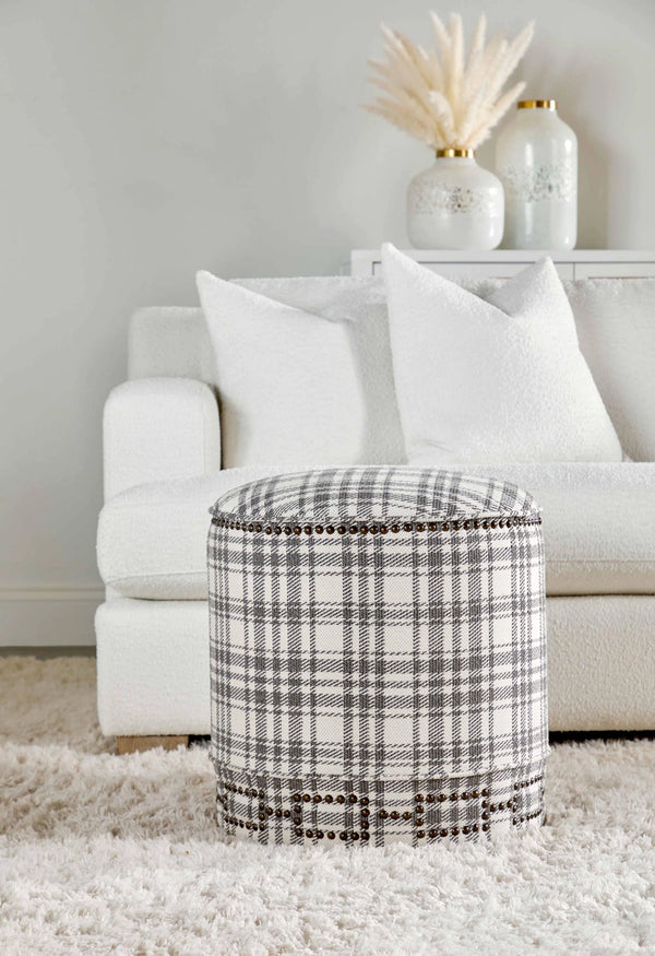 Marlow Ottoman Tartan Charcoal Ottomans LOOMLAN By Essentials For Living