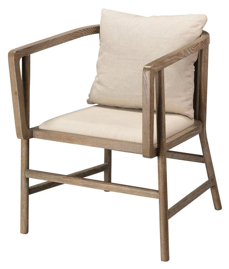 Mid-Century Modern Driftwood and Beige Linen Grayson Arm Chair Dining Chairs LOOMLAN By Jamie Young