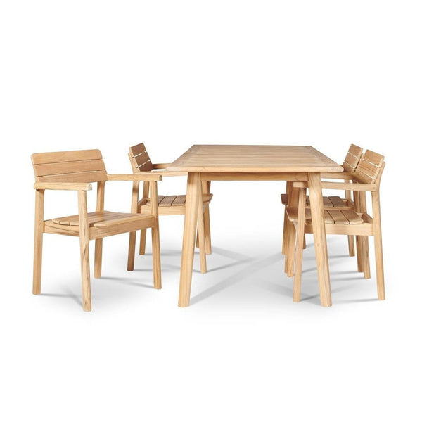 Modurn 5-Piece Rectangular Teak Outdoor Dining Set with Stacking Armchairs-Outdoor Dining Sets-HiTeak-LOOMLAN