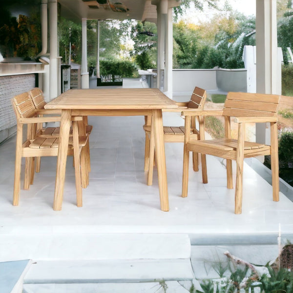 Modurn 5-Piece Rectangular Teak Outdoor Dining Set with Stacking Armchairs-Outdoor Dining Sets-HiTeak-LOOMLAN