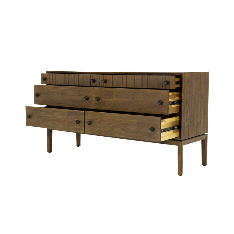 Natural Brown Solid Wood Frame West 6 Drawer Dresser Dressers LOOMLAN By LHIMPORTS