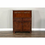 Natural Mindi Wood Dark Stain Armoire Secretary Desk With Hutch Home Office Desks LOOMLAN By Sunny D