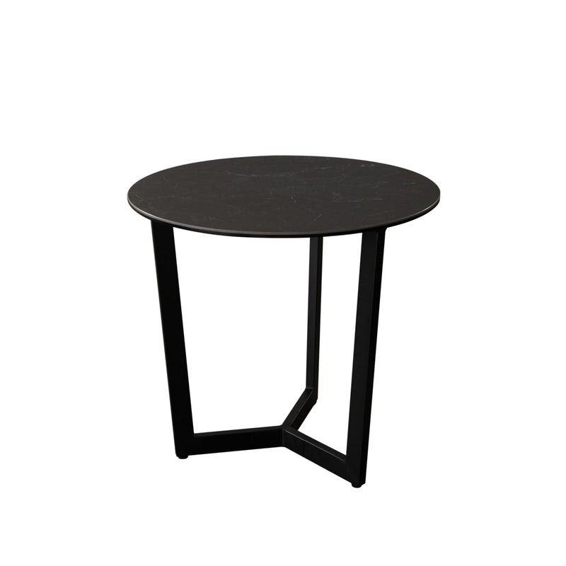 Onyx Ceramic Glass and Meta Black Round End Table