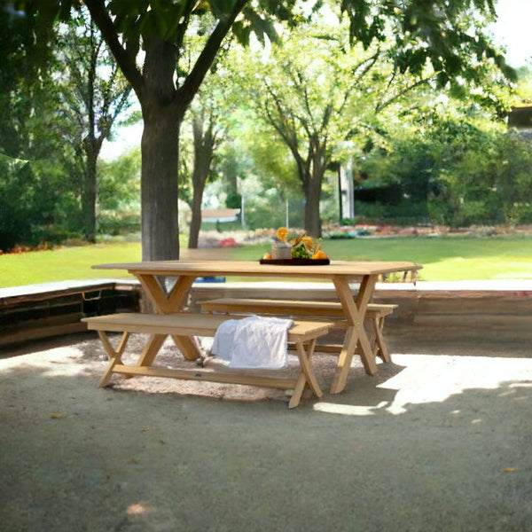 Oakville 3-Piece Rectangular Teak Outdoor Picnic Dining Set-Outdoor Dining Sets-HiTeak-LOOMLAN