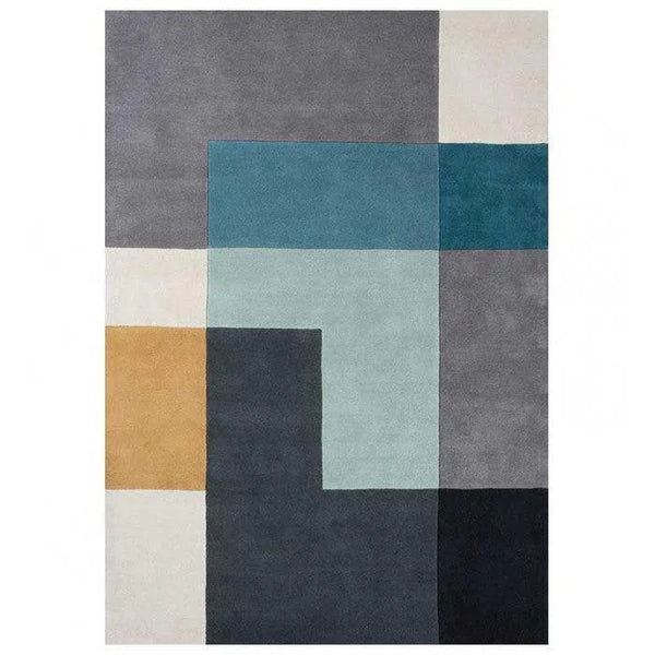 Ometri Aqua Blue Multicolor 100% Wool Rug By Linie Design
