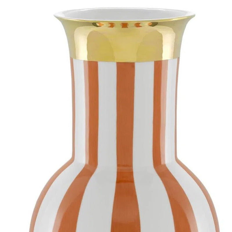 Orange White Gold Black De Luca Coral Stripe Large Vase Vases & Jars LOOMLAN By Currey & Co