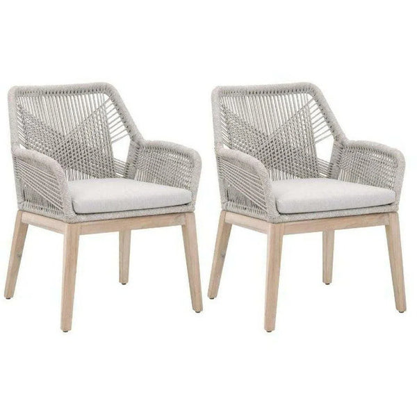Outdoor Loom Rope Dining Arm Chair Set of 2 Taupe Rope and Teak Outdoor Dining Chairs LOOMLAN By Essentials For Living