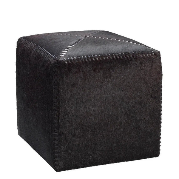 Ox Brown Square Leather Cowhide Ottoman - Small Ottomans LOOMLAN By Jamie Young