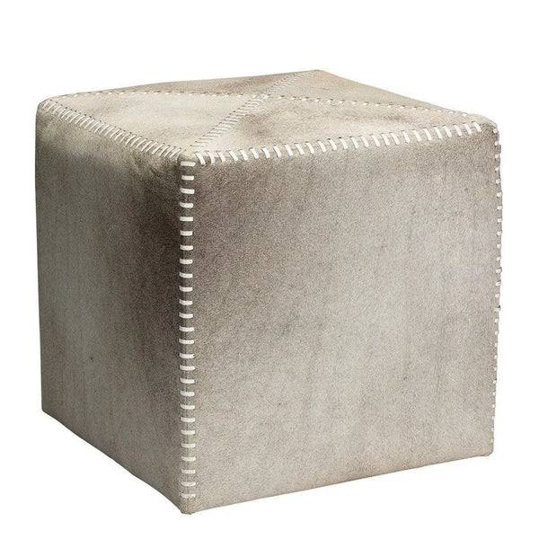 Ox Grey Square Leather Cowhide Ottoman - Small Ottomans LOOMLAN By Jamie Young