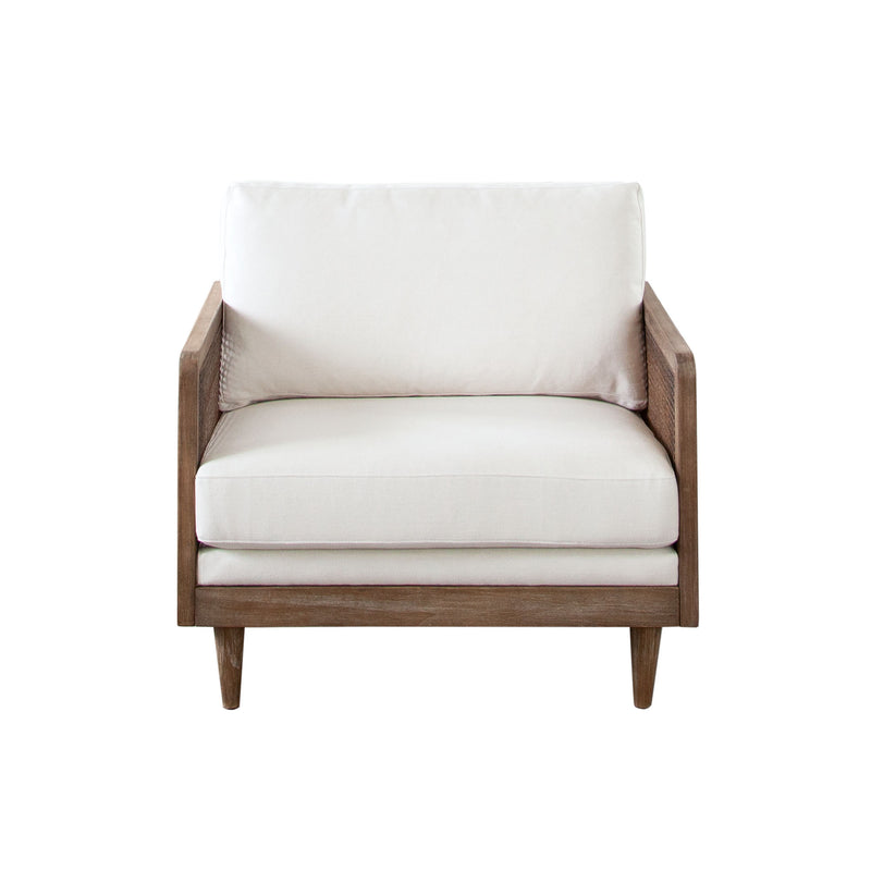 Piper Rattan and White Linen Fabric Arm Chair