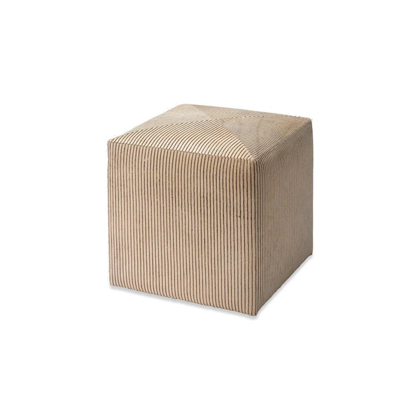 Pinstriped Cowhide Square Beige Ottoman - Small Ottomans LOOMLAN By Jamie Young