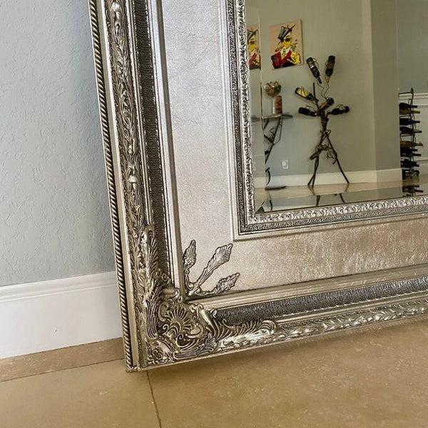 Prazzo Leaner 91" Rectangle Antique Silver Floor Mirror Floor Mirrors LOOMLAN By Bassett Mirror