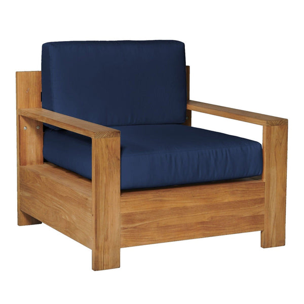 Qube Teak Outdoor Club Chair with Sunbrella Cushion-Outdoor Lounge Chairs-HiTeak-Navy-LOOMLAN