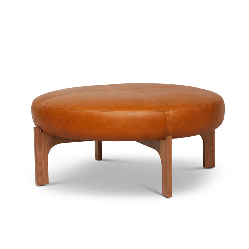 Round Leather Ottoman Coffee Table Manning-Coffee Tables-One For Victory-LOOMLAN