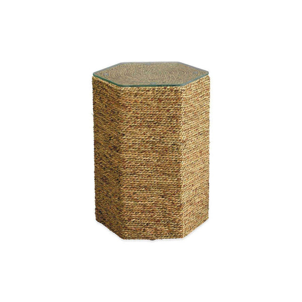 Seagrass & Tempered Glass Peninsula Modern Coastal Side Table Side Tables LOOMLAN By Jamie Young