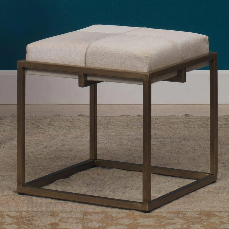 Shelby White Cowhide Art Deco Stool Without Back Dining Chairs LOOMLAN By Jamie Young