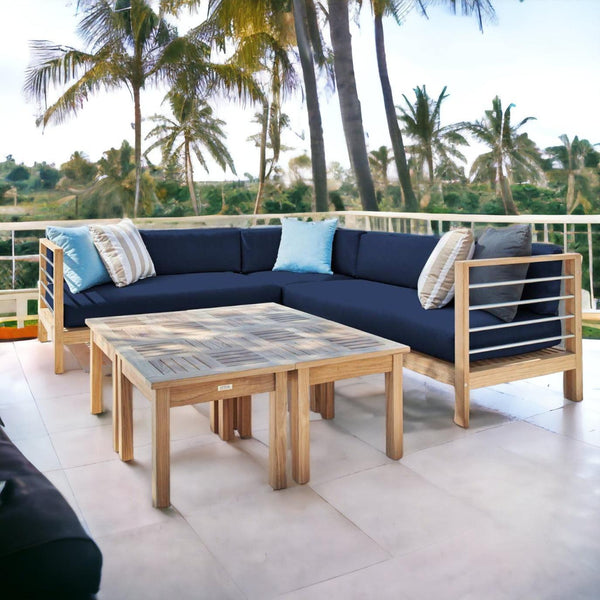 SoHo 7-piece Teak Outdoor Sectional Deep Seating Set with Sunbrella Cushion-Outdoor Sectional Sets-HiTeak-LOOMLAN
