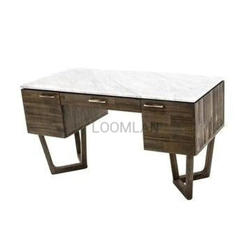 Solid Wood and Marble Mid-Century Desk Aura Writing Desk Home Office Desks LOOMLAN By LHIMPORTS