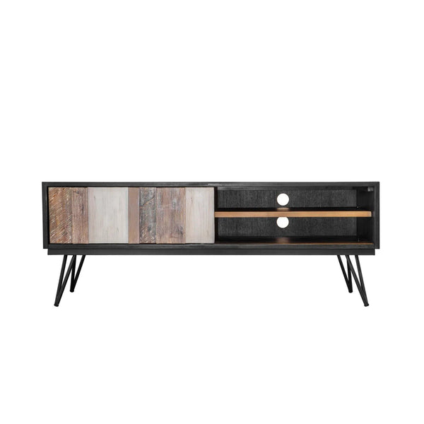 TV Stand With Sliding Doors Two Tone Wood Metro Havana Media Console TV Stands & Media Centers LOOMLAN By LHIMPORTS