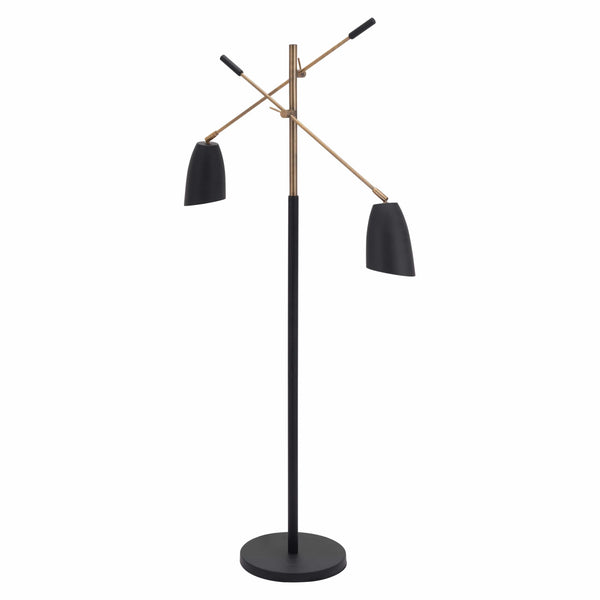 Tanner Floor Lamp Matte Black & Brass Floor Lamps LOOMLAN By Zuo Modern