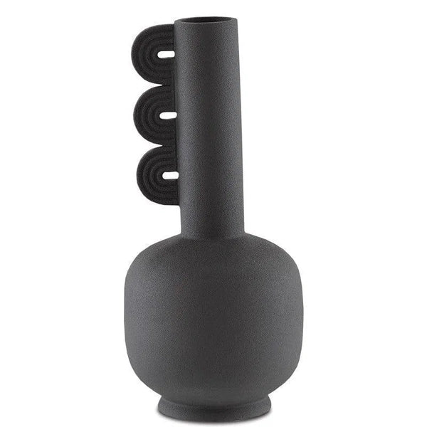 Textured Black Happy 40 Three Wings Black Vase Vases & Jars LOOMLAN By Currey & Co