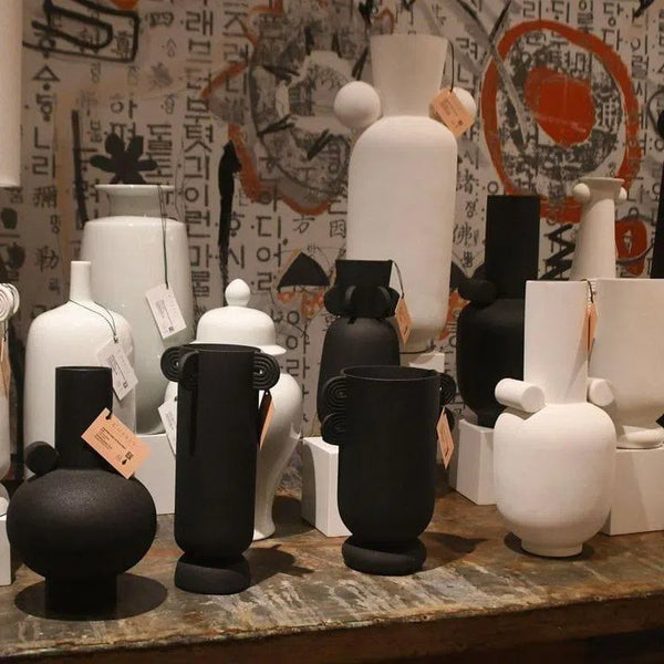 Textured Black Happy 40 Tube Black Vase Vases & Jars LOOMLAN By Currey & Co