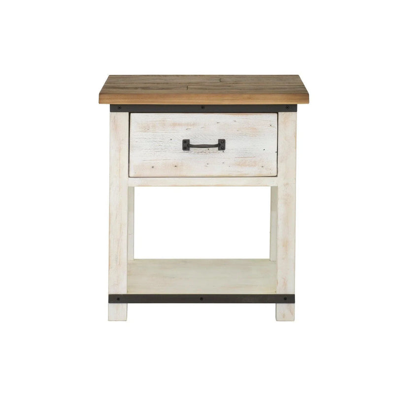 Two-Tone White Reclaimed Wood Provence Nightstand Nightstands LOOMLAN By LHIMPORTS