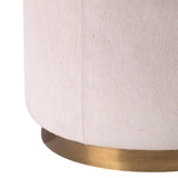 White Hide & Gold Accents Small Thackeray Round Pouf Poufs and Stools LOOMLAN By Jamie Young