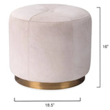 White Hide & Gold Accents Small Thackeray Round Pouf Poufs and Stools LOOMLAN By Jamie Young