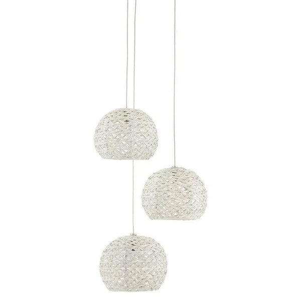 White Painted Silver Piero 3-Light Multi-Drop Pendant Pendants LOOMLAN By Currey & Co